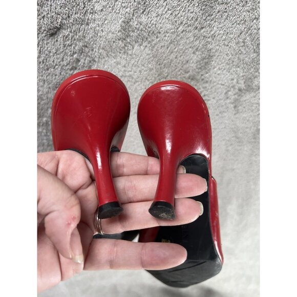Vtg Y2k Gianni Bini Women’s 8.5 Red Pointed Square Toe Kitten Heels Mules - Picture 3 of 4